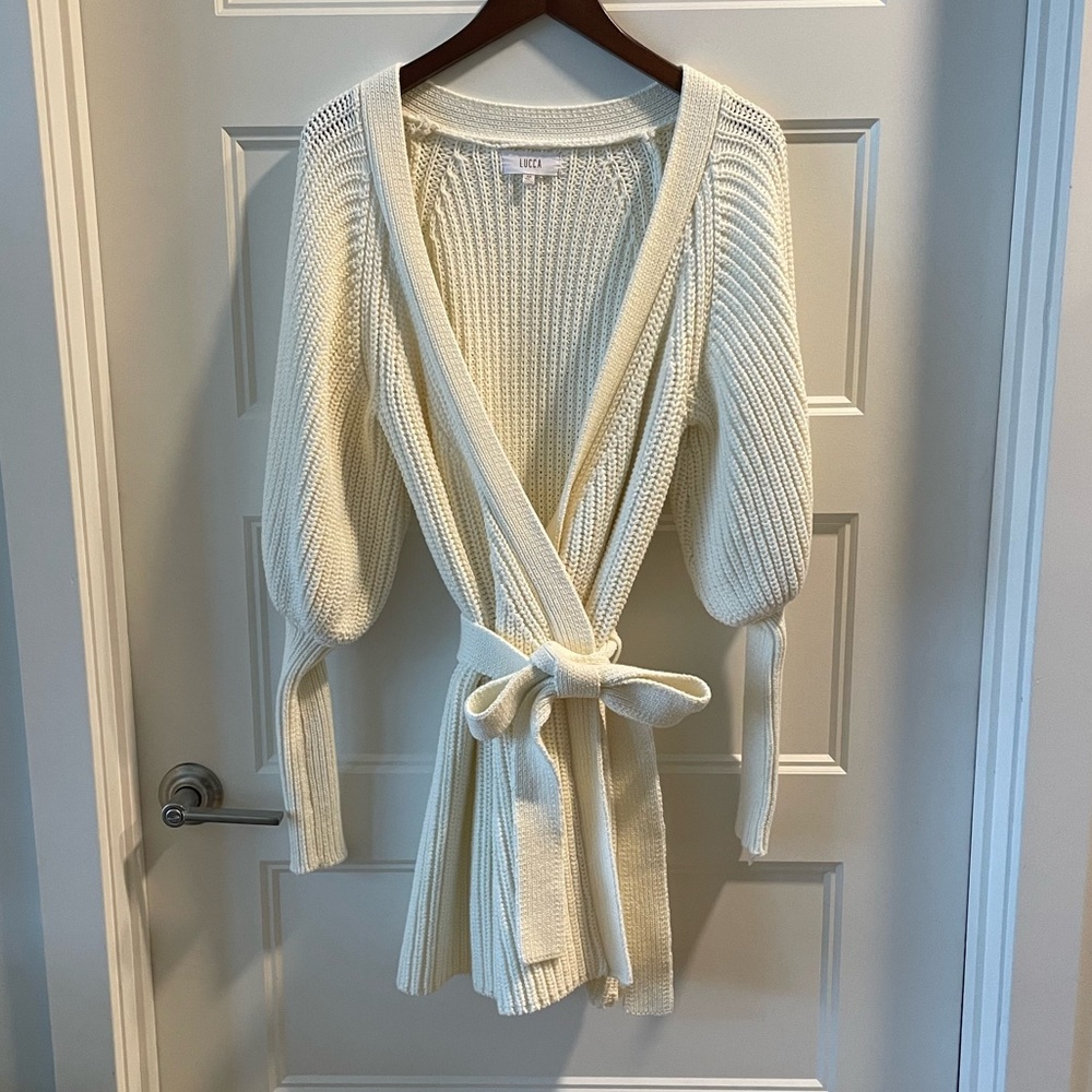 Balloon Sleeve Vici Wrap Sweater Dress
